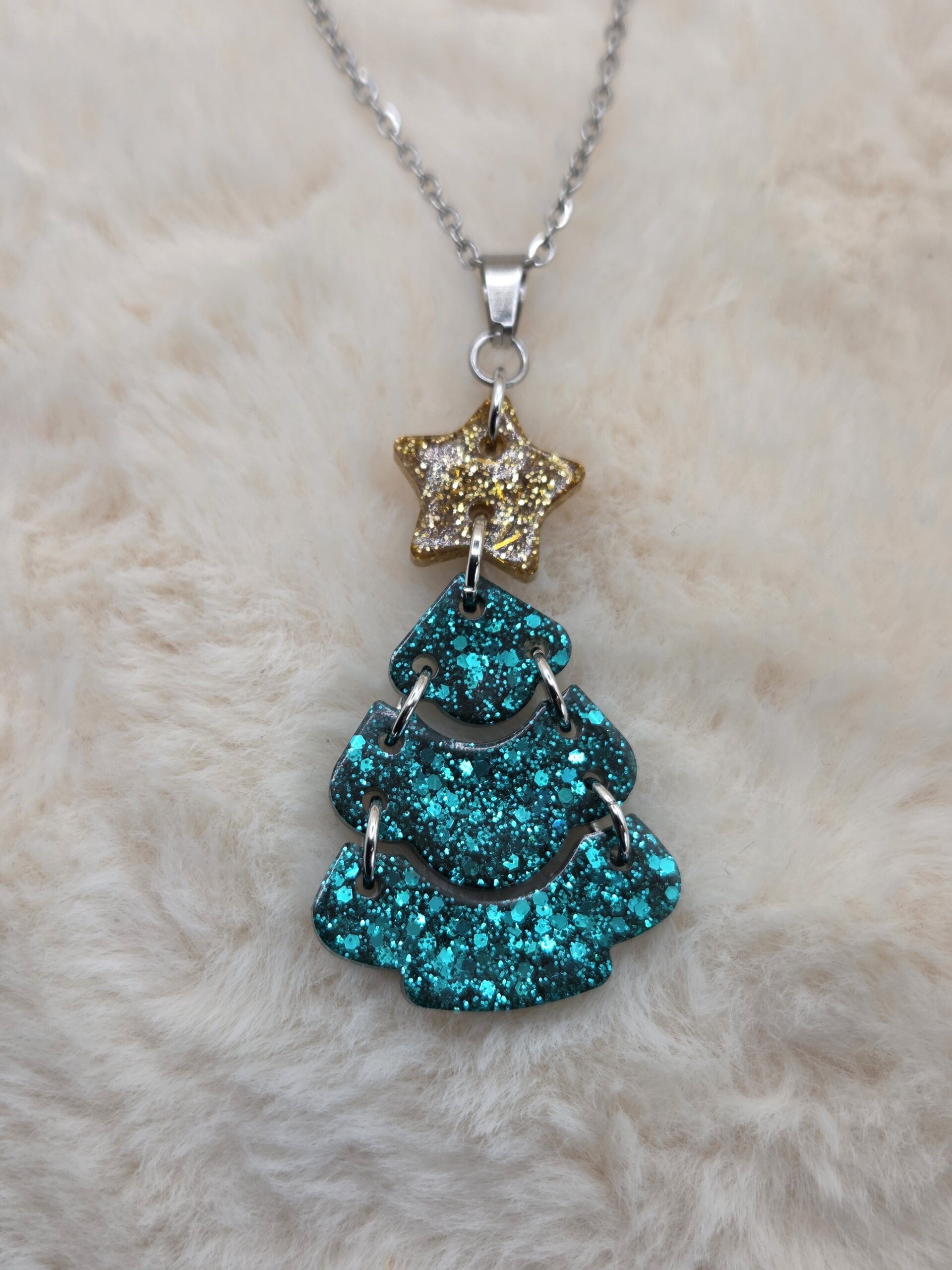 🎄✨ Pendentif Articulé Sapin & Étoile – Résine Pailletée 💎 – Image 2