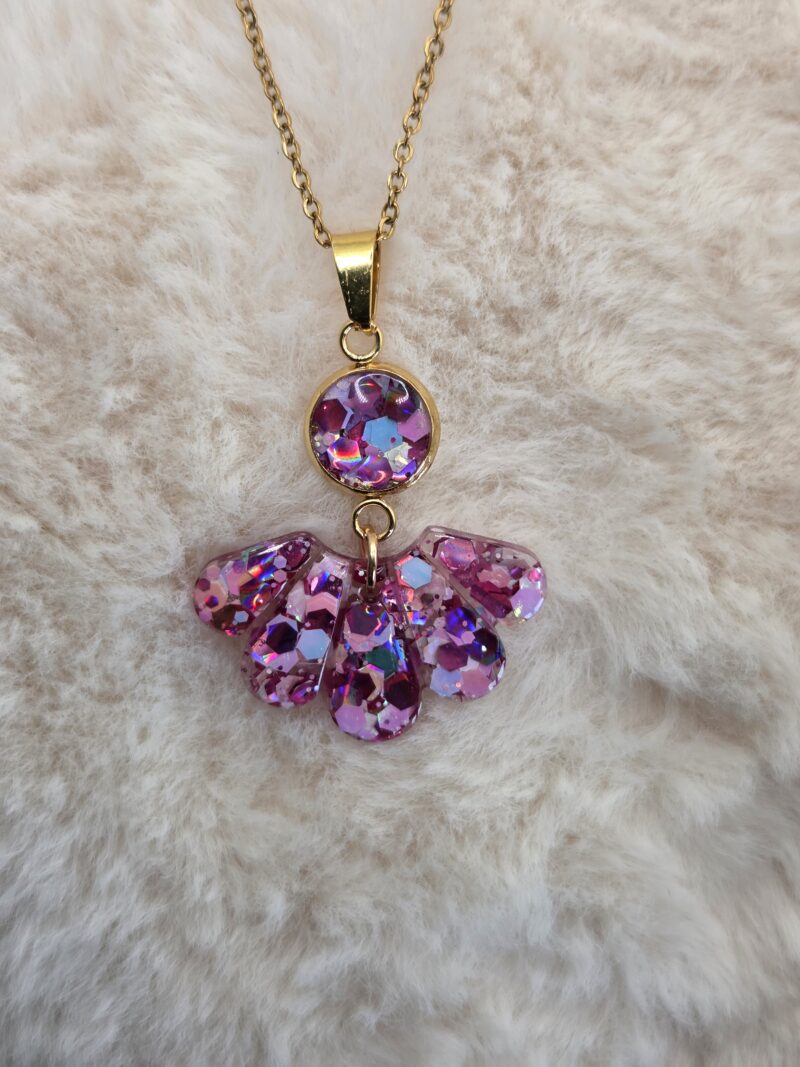 ✨ Pendentif Articulé en Acier Doré, Paillettes & Résine ✨ – Image 3
