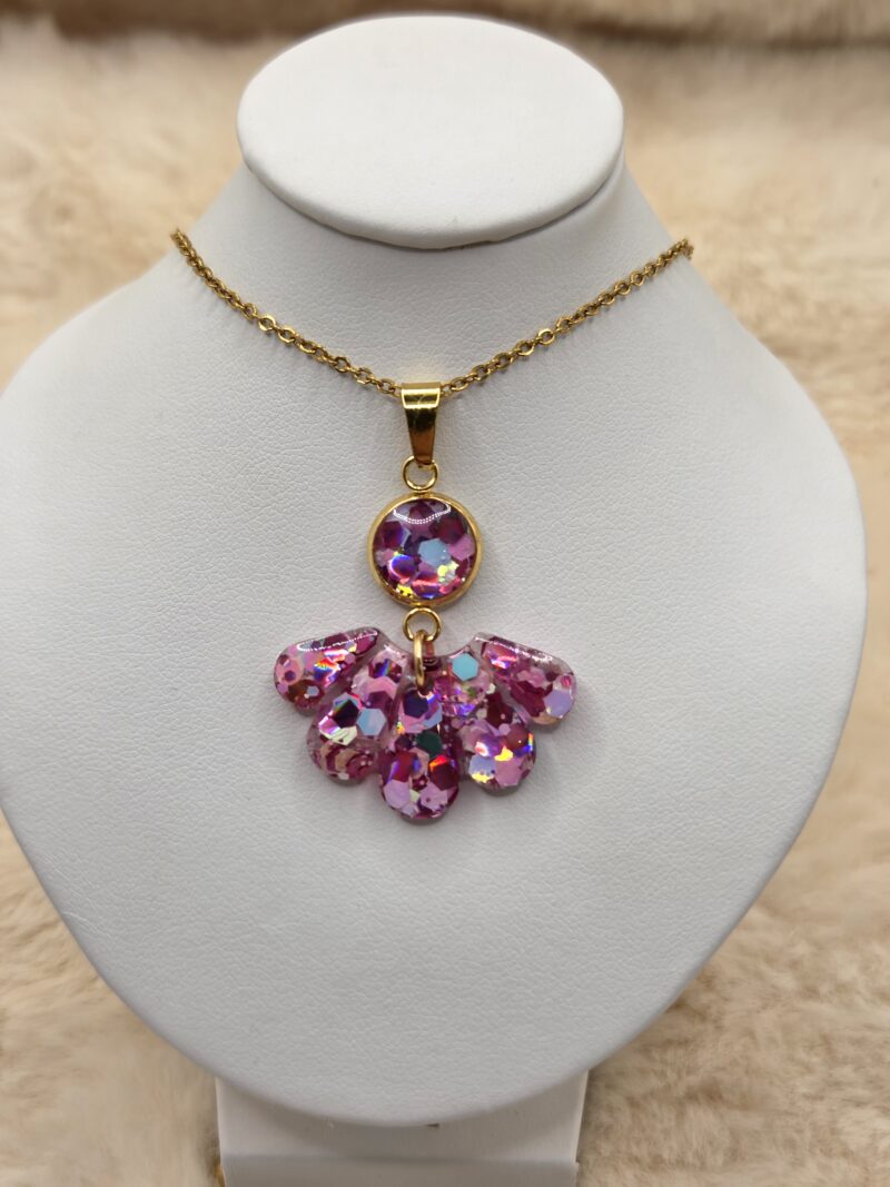 ✨ Pendentif Articulé en Acier Doré, Paillettes & Résine ✨ – Image 2