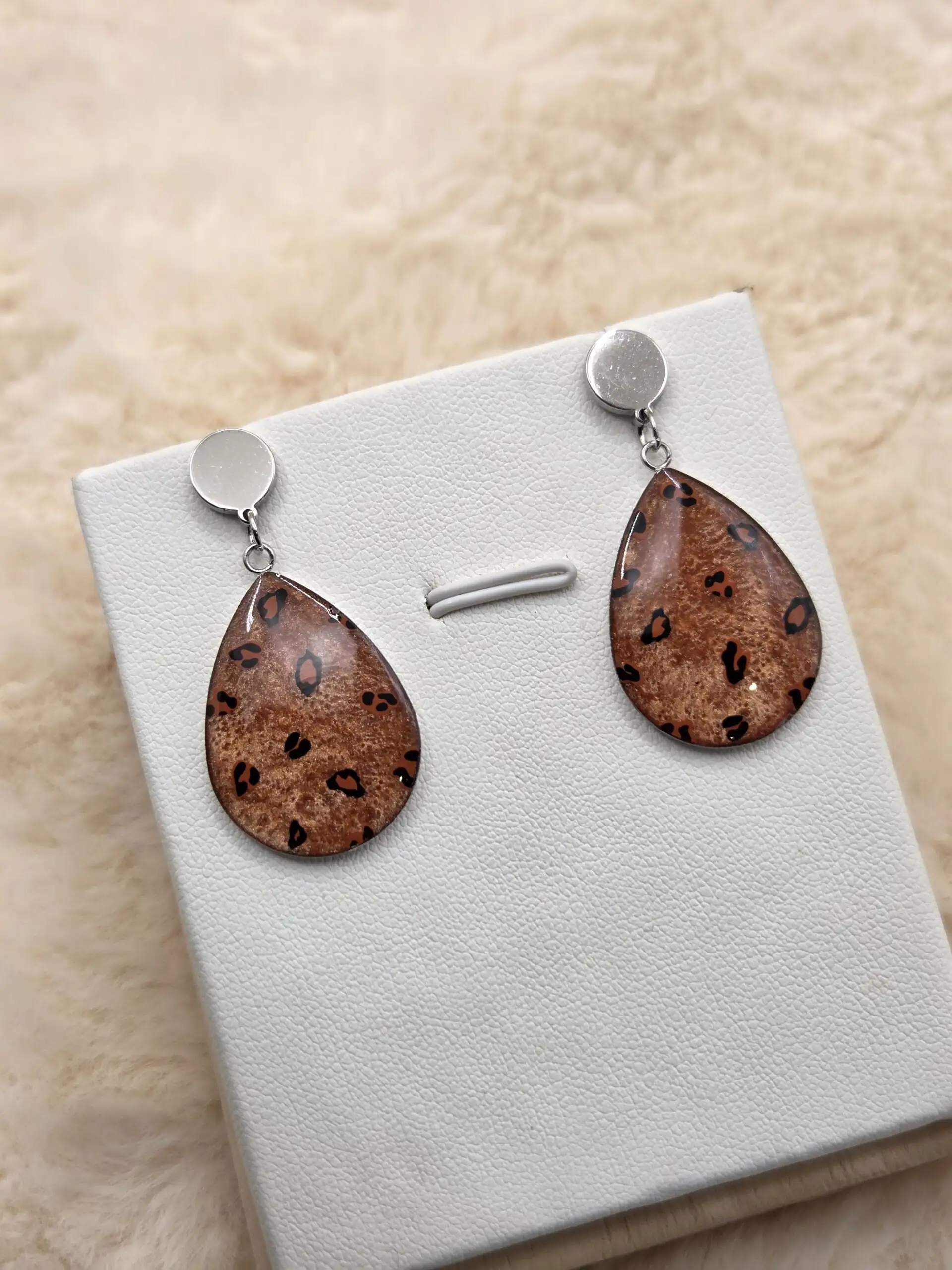 đâš Boucles dâOreilles Cabochon Gouttes â Bronze Brillant & Motifs LĂ©opard âšđ