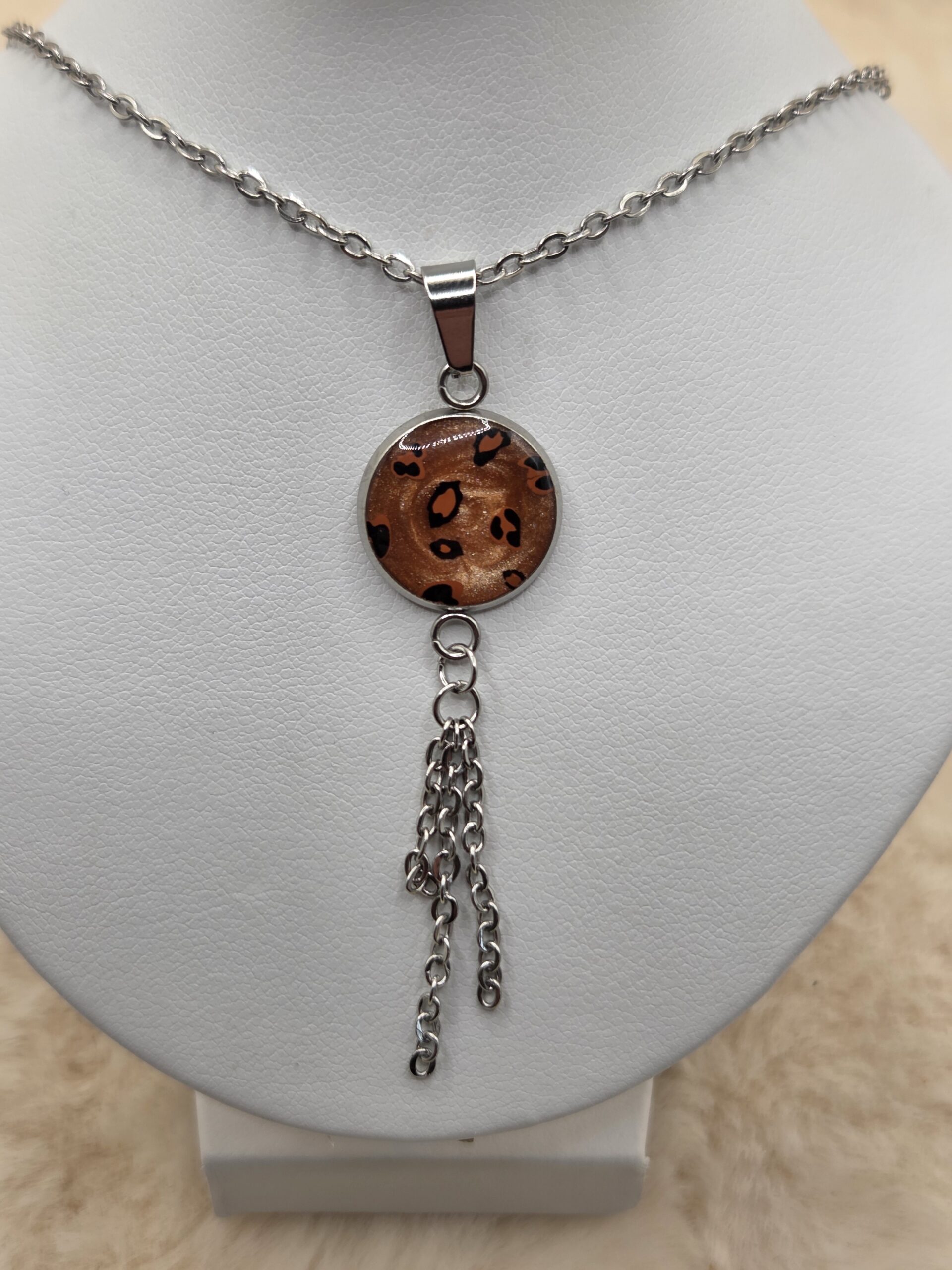 🐆✨ Pendentif Cabochon Rond Articulé – Bronze Brillant & Motif Léopard avec Pampilles Chaînettes ✨🐆 – Image 3