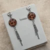 🐆✨ Boucles d’Oreilles Cabochons Ronds – Bronze Brillant & Motifs Léopard avec Pampilles ✨🐆