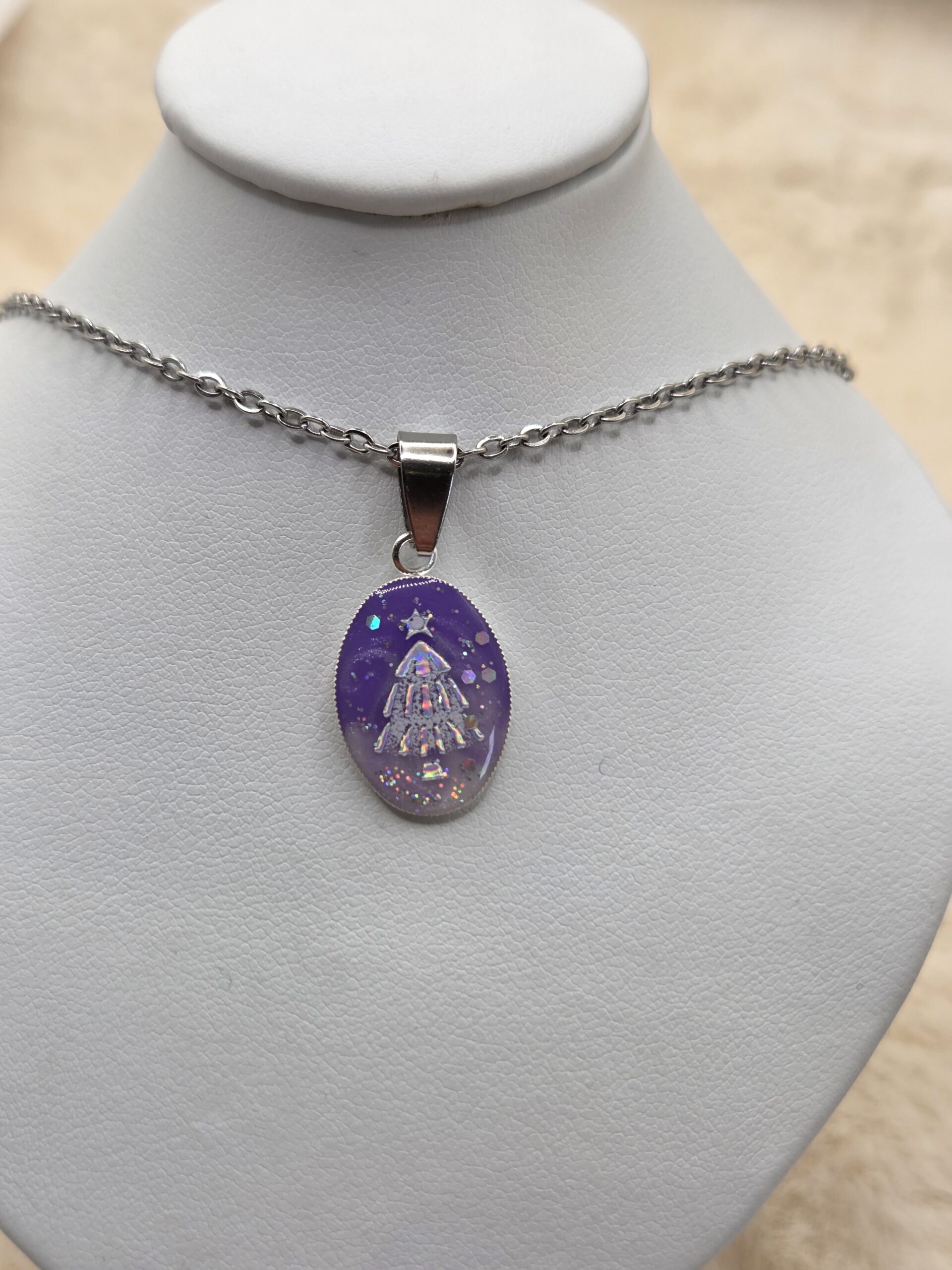 🎄✨ Pendentif Cabochon Ovale – Sapin de Noël Holographique & Paillettes – Image 2