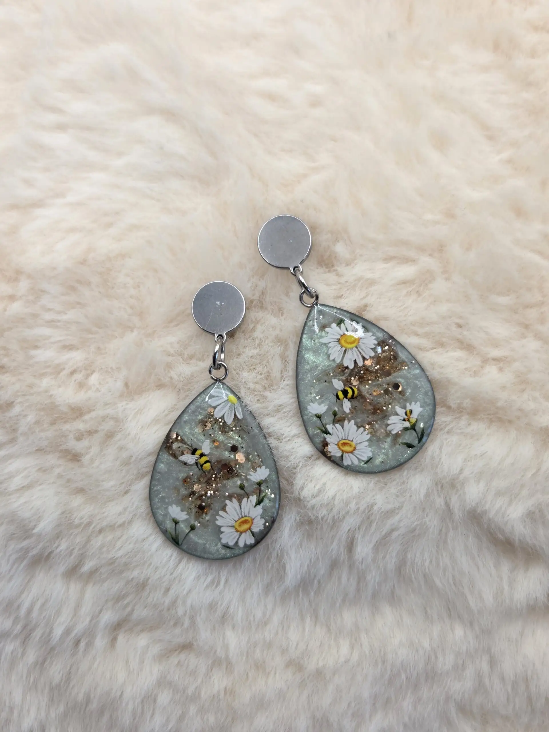 đđ Boucles dâOreilles Cabochon Goutte â PĂąquerettes & Petites Abeilles â Image 2