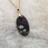 🖤✨ Pendentif Ovale Doré – Feuille Squelette, Fleurs & Coccinelle 🐞