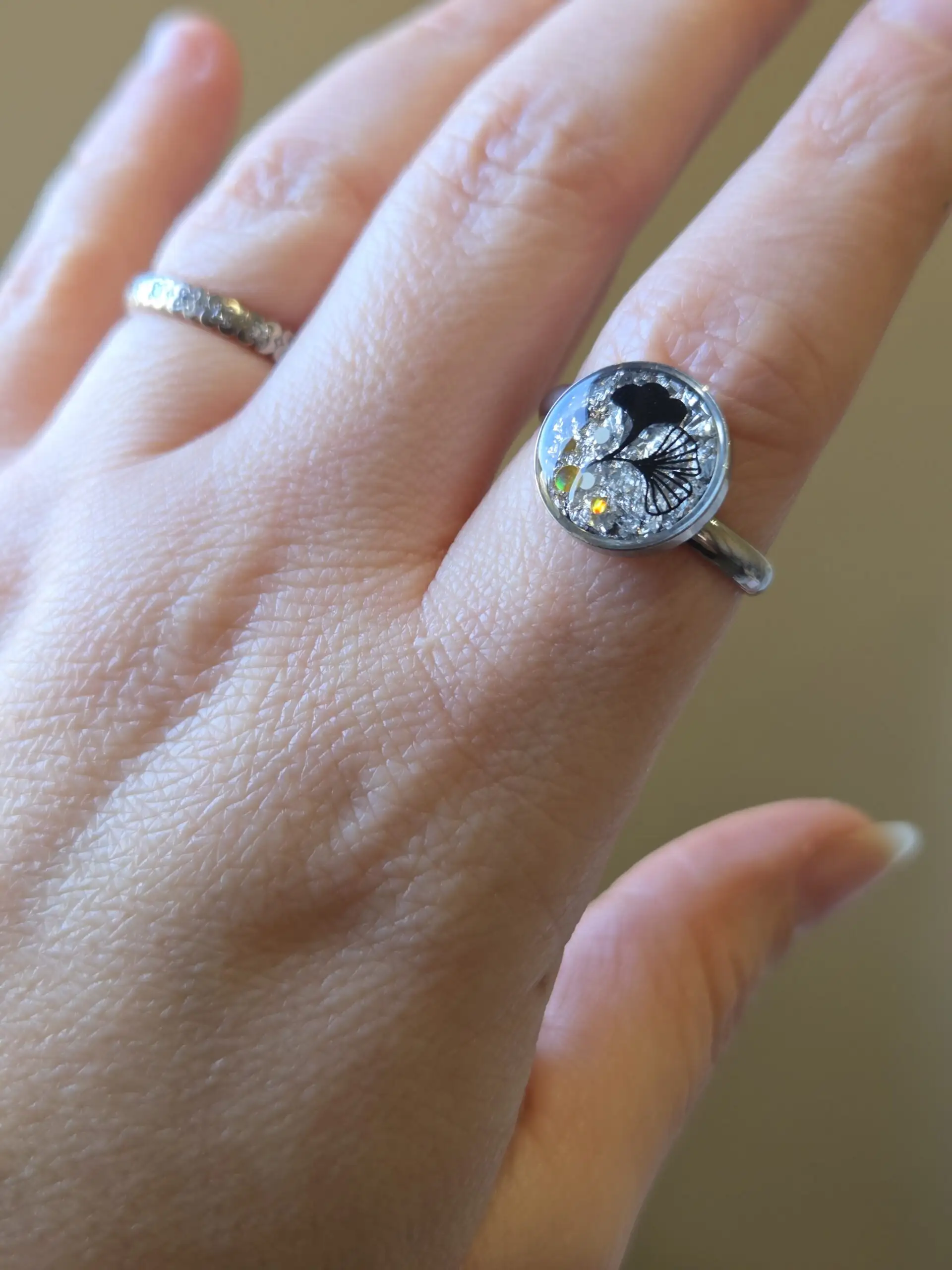 đż Bague Ajustable Ginkgo â ĂlĂ©gance ArgentĂ©e & DĂ©tails Graphiques â Image 3