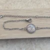 🌸✨ Bracelet chaîne en acier inoxydable – Cabochon floral rose nacré