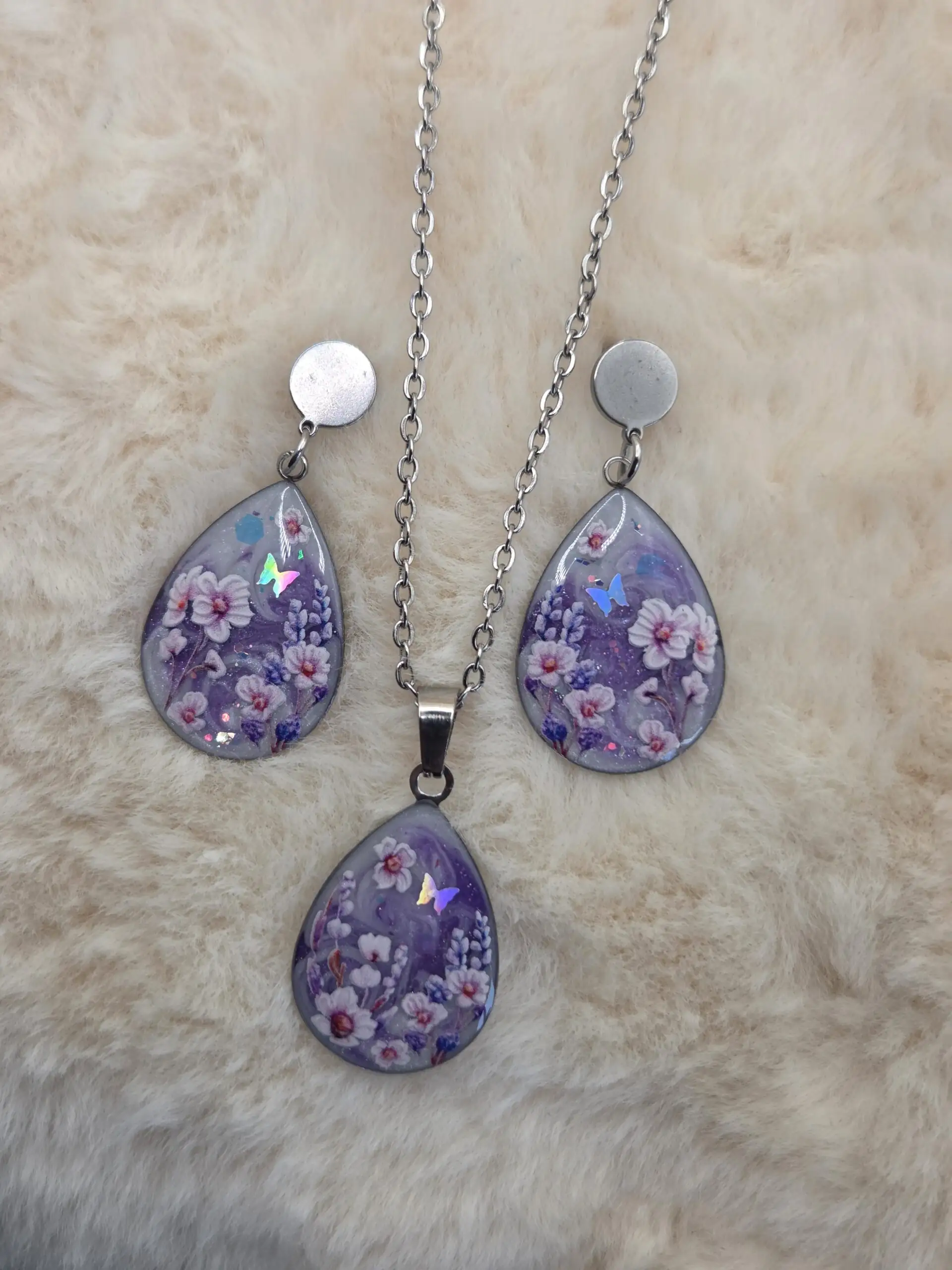 💜🦋 Pendentif – Goutte florale & papillon – Image 5