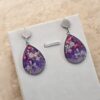 ✨ Boucles d’Oreilles Cabochon Goutte – Violet Nacré & Branches de Magnolia ✨