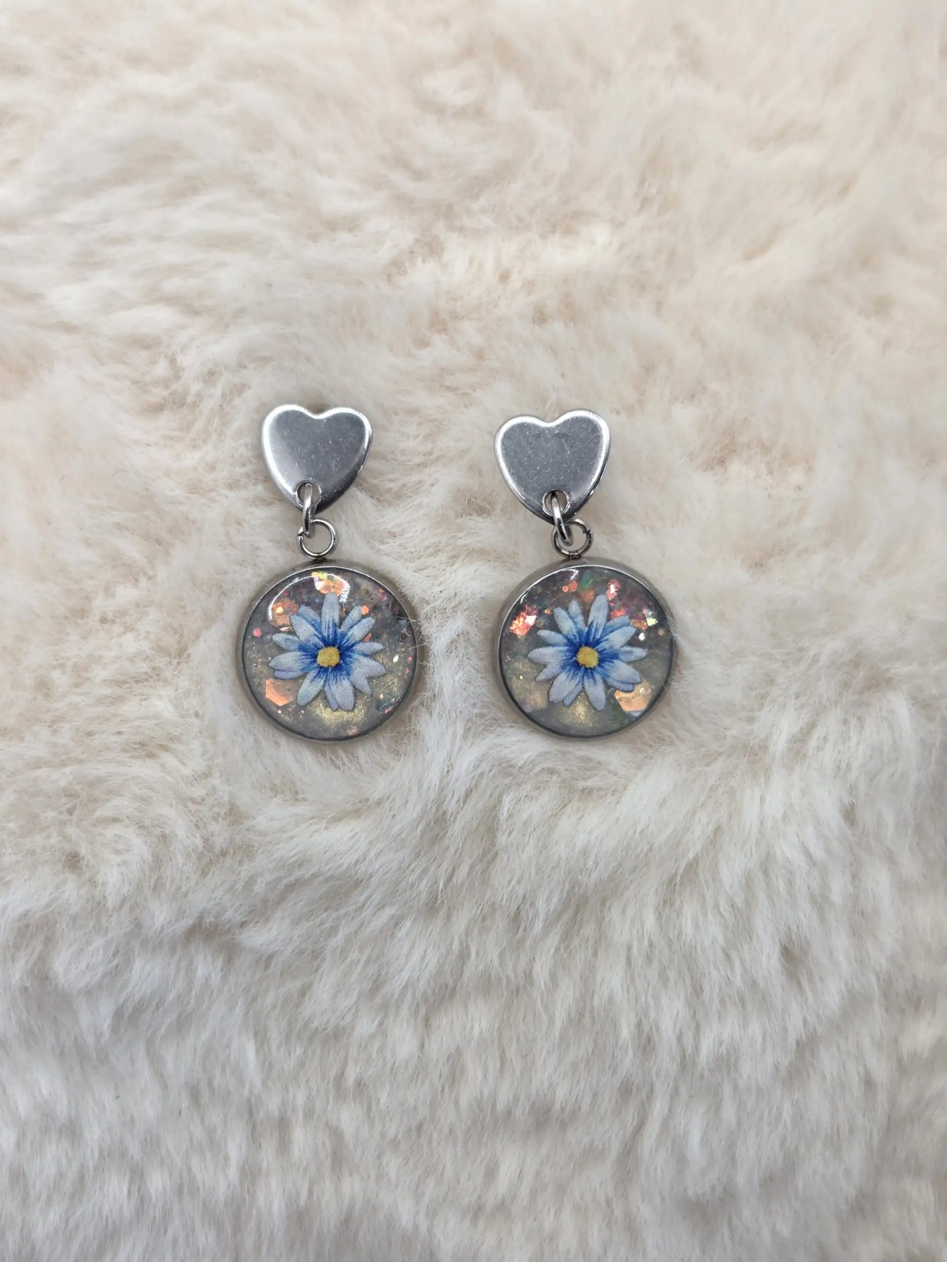 ✨ Boucles d’Oreilles Pendantes Cabochon – Fleurs Bleues ✨ – Image 2