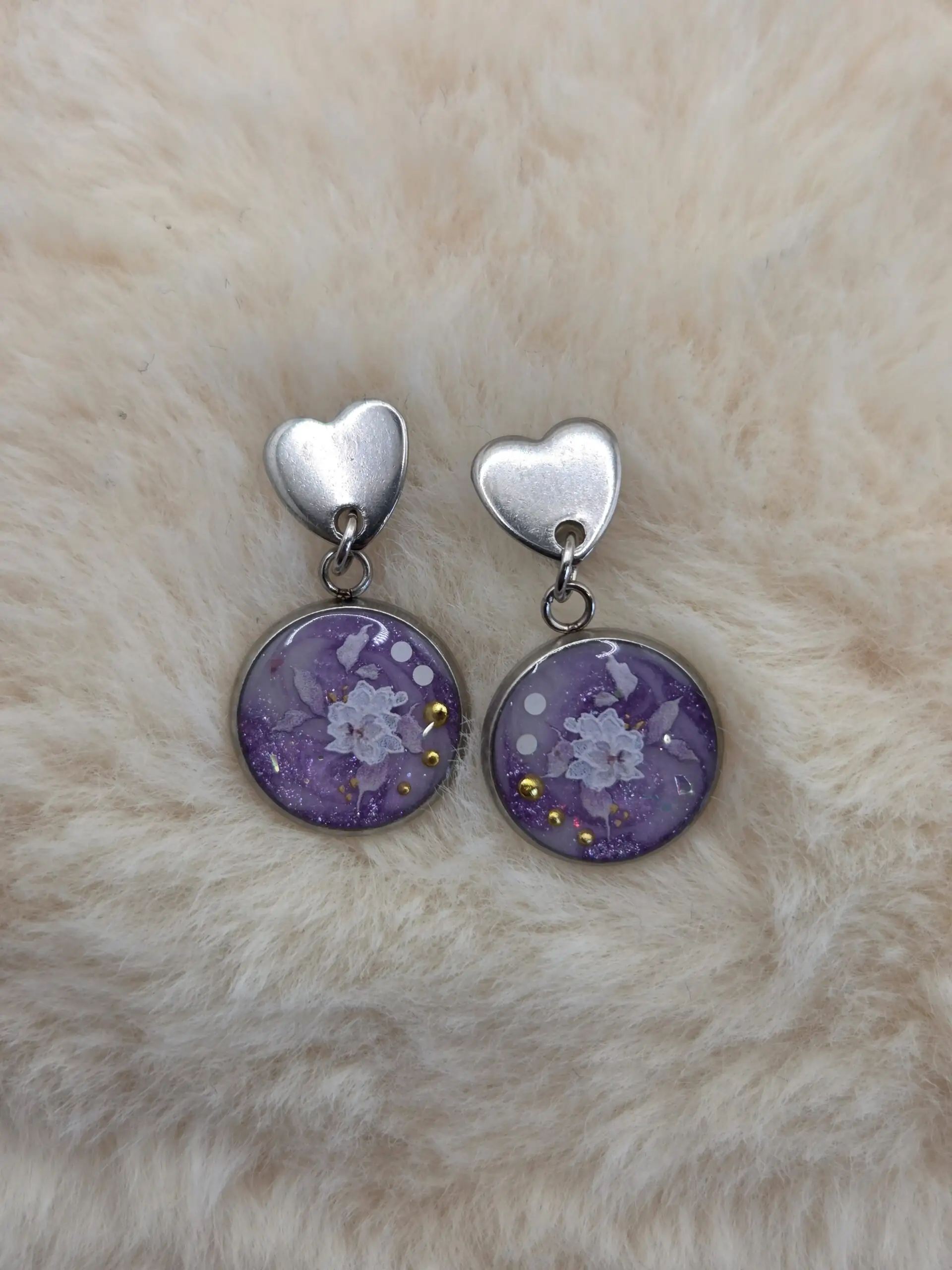 💜 Boucles d’Oreilles Pendantes Cabochon Rond – Violet Féérique 💜 – Image 2