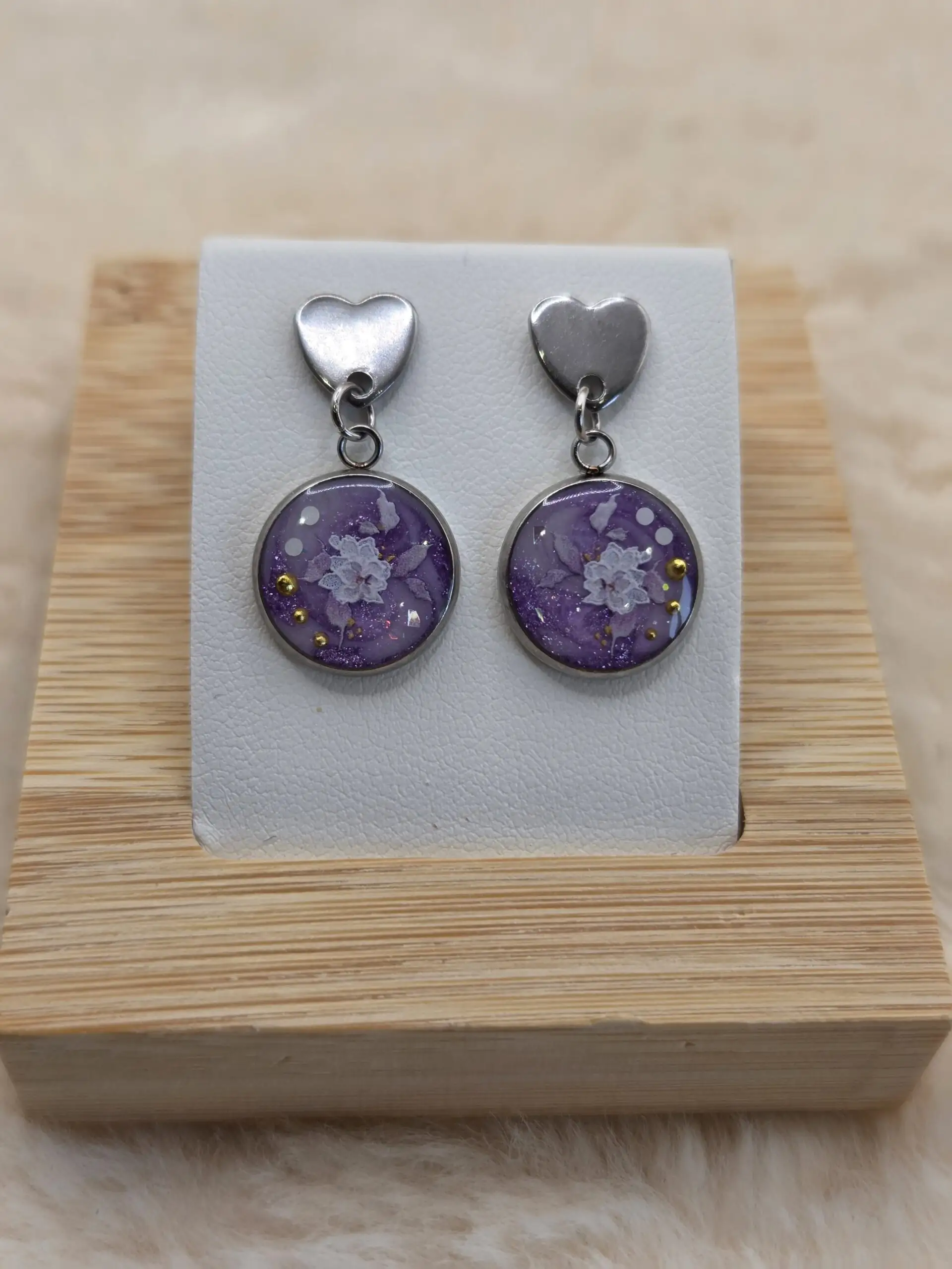 💜 Boucles d’Oreilles Pendantes Cabochon Rond – Violet Féérique 💜 – Image 3