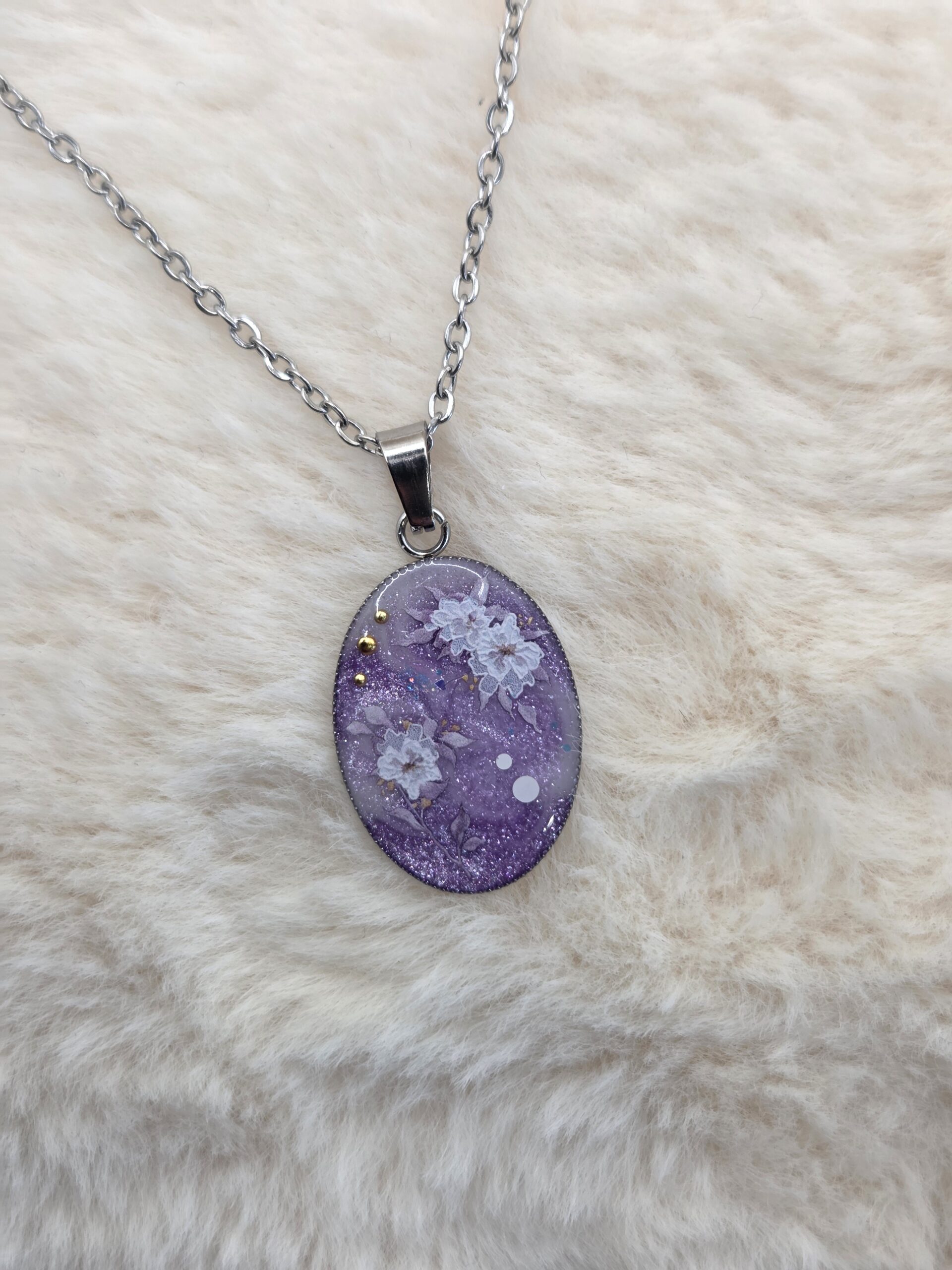 ✨ Pendentif Cabochon Ovale - Violet Scintillant ✨ – Image 2