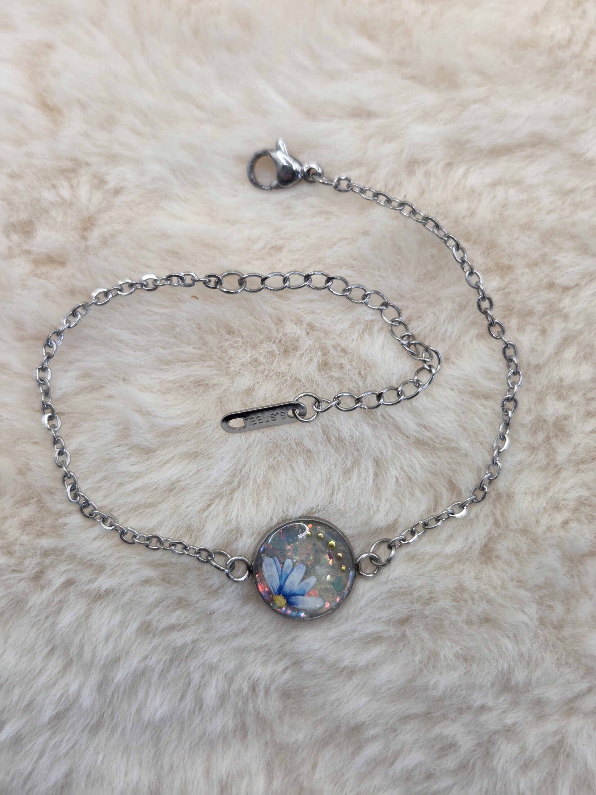 ✨ Bracelet Cabochon Rond – Fleur Bleue Lumineuse ✨ – Image 2