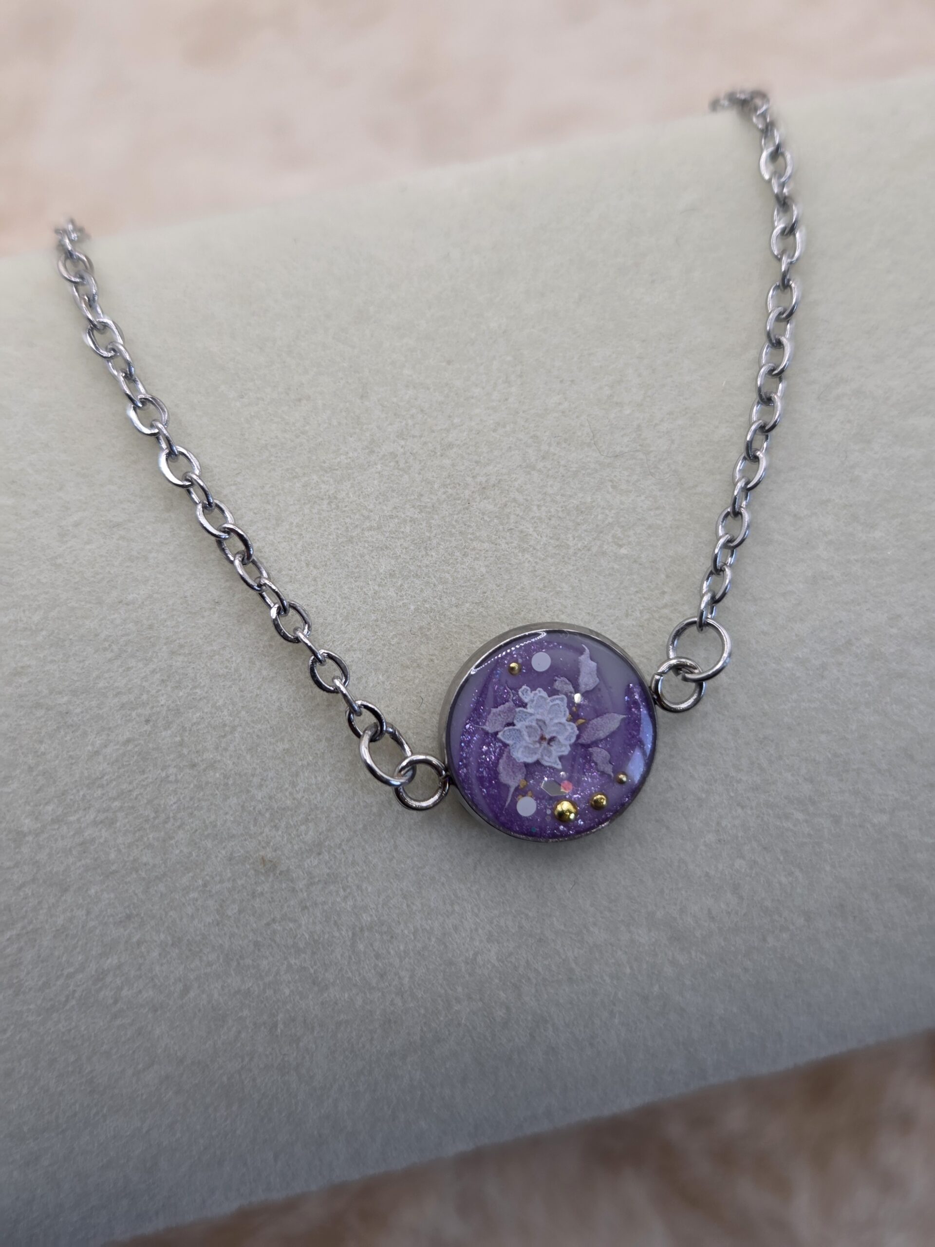 ✨ Bracelet Cabochon Rond – Violet Scintillant ✨