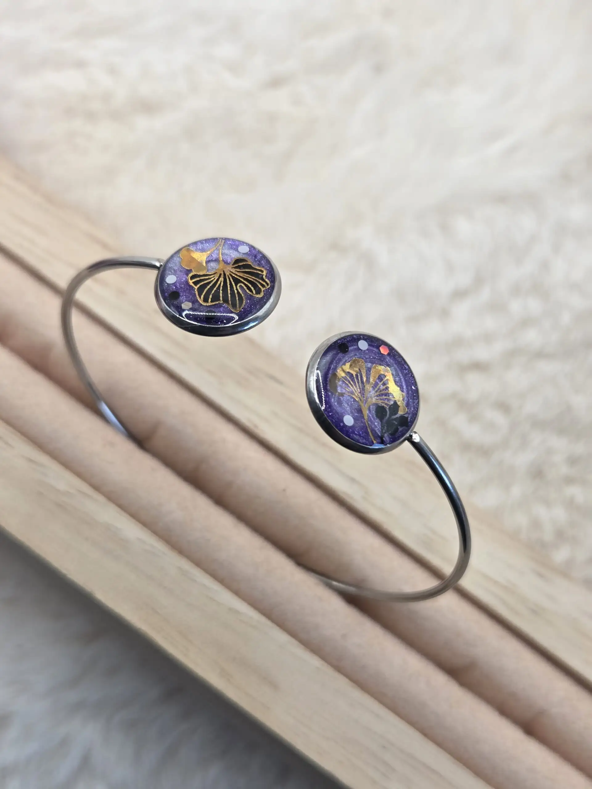 Bracelet réglable en Acier Inoxydable - Double Cabochons 🍂 – Image 3