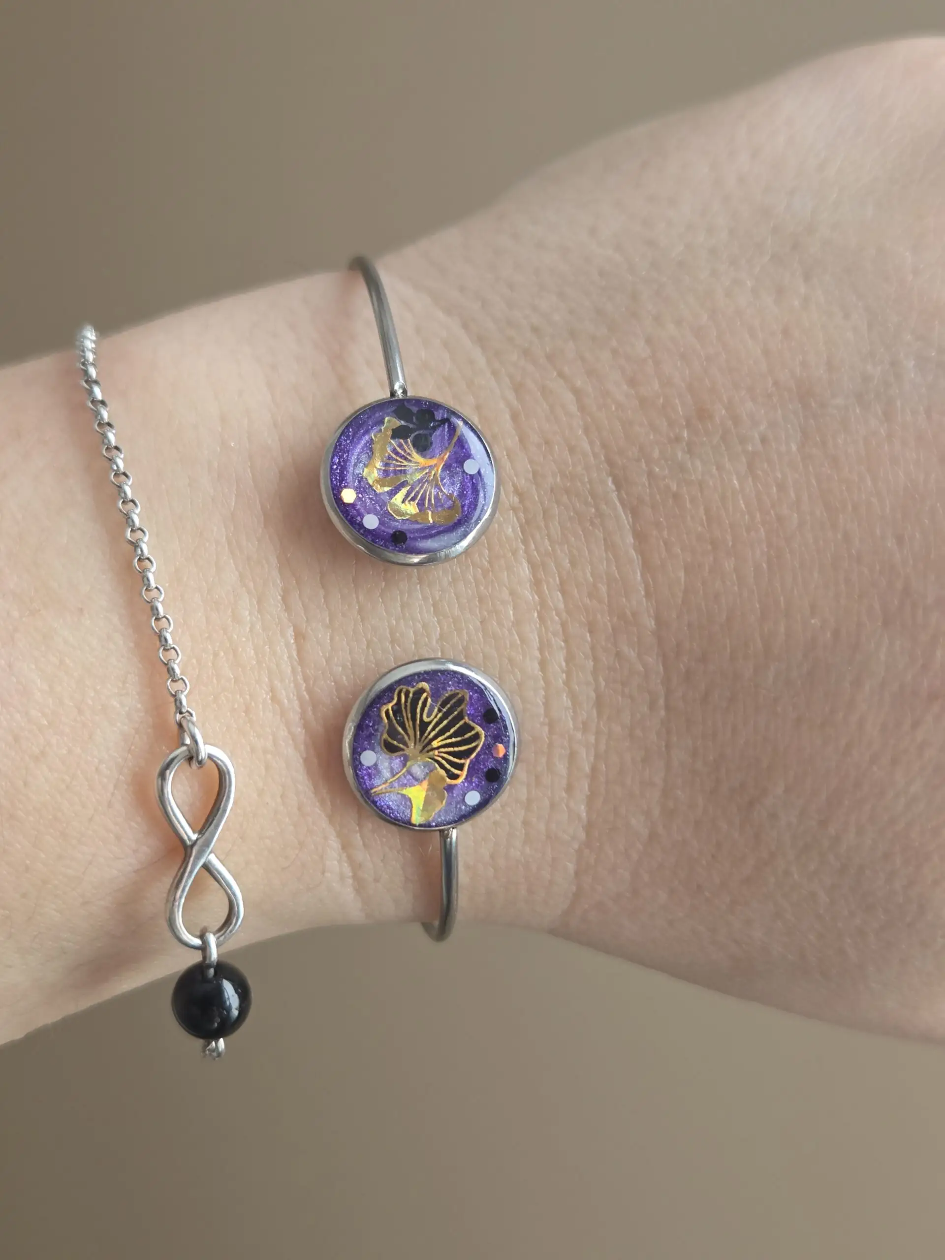 Bracelet réglable en Acier Inoxydable - Double Cabochons 🍂