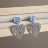 💖 Boucles d’oreilles « Mama » cœurs ajourés & myosotis - Acier