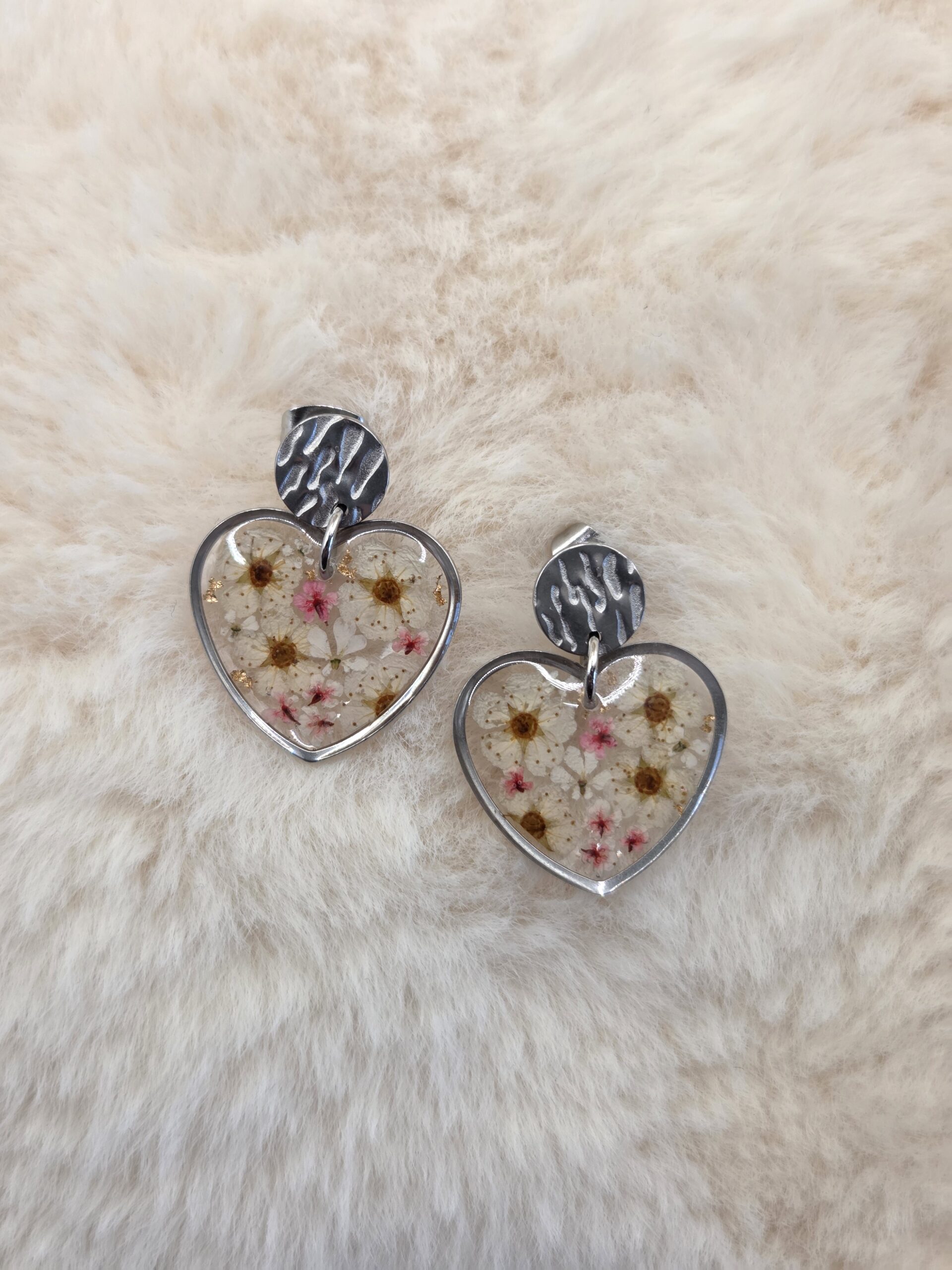 💖 🌼 Jardin secret – Boucles cœurs en fleurs naturelles – Acier inoxydable – Image 2