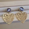 💜 Boucles d’oreilles « Mama » cœurs ajourés & feuilles de Gingko - Acier Doré