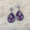 💜 Boucles d’oreilles goutte effet marbré violet & ginkgo doré – Acier inoxydable ✨