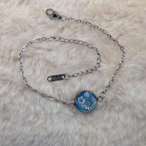Cabochon Rond - Chainette acier