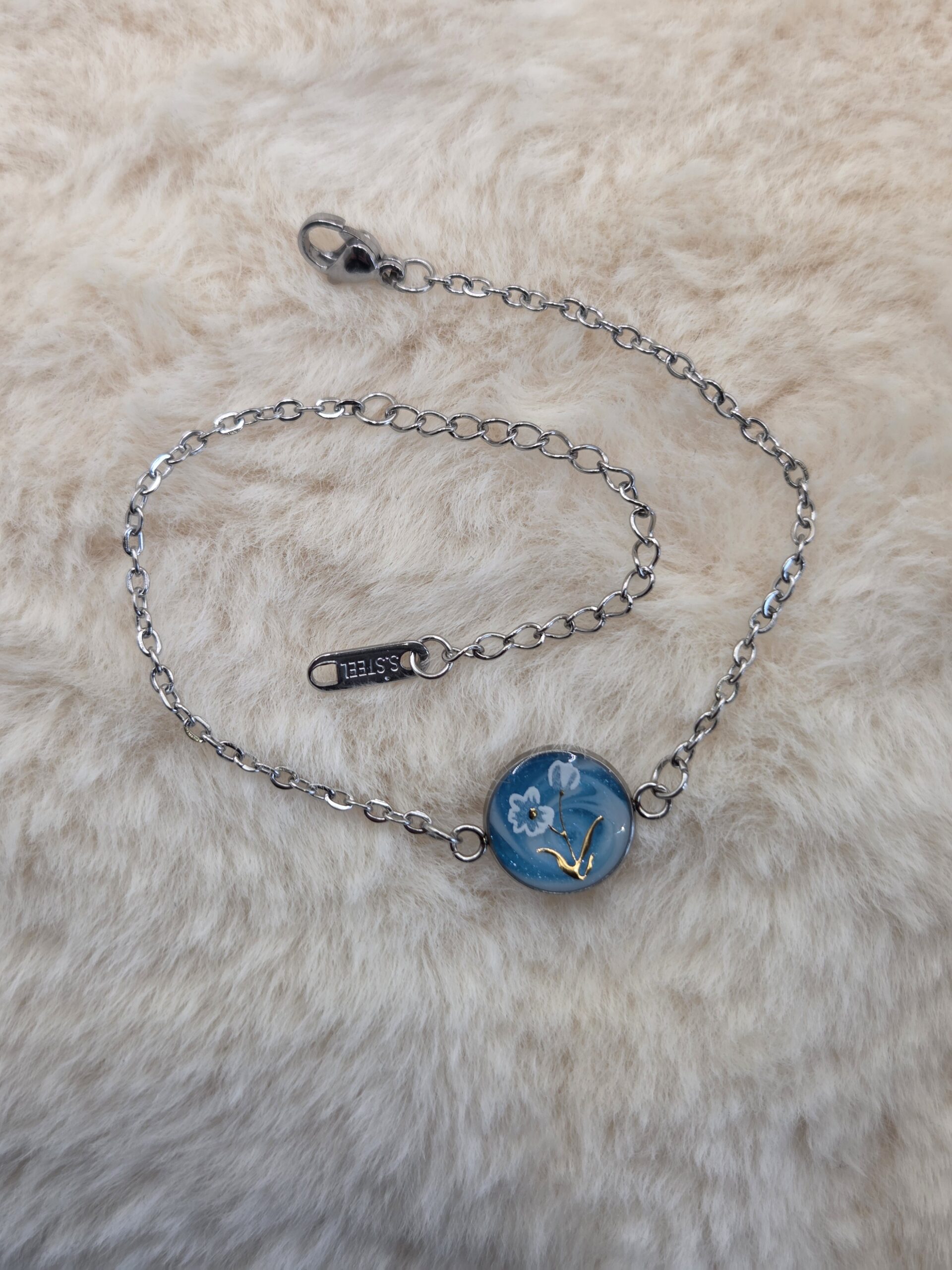 Cabochon Rond - Chainette acier