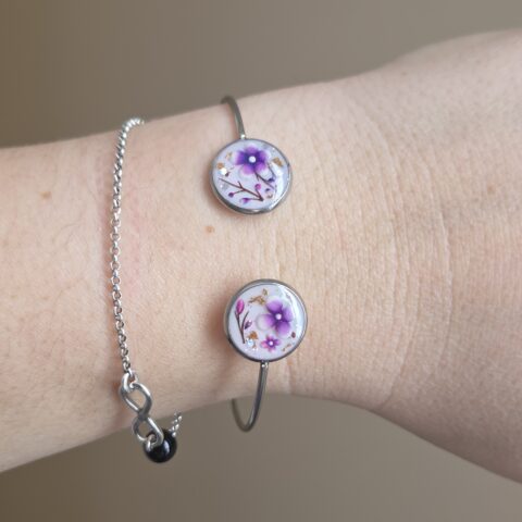 Bracelet acier - Double cabochons