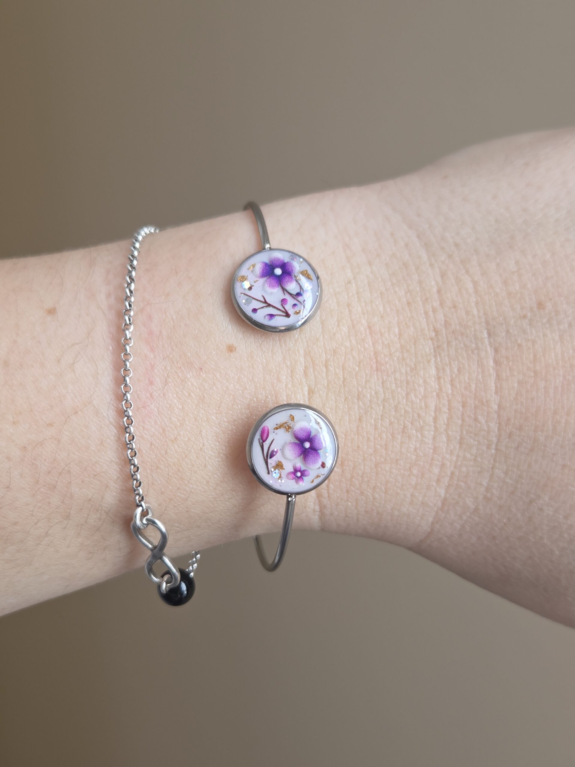 Bracelet acier - Double cabochons