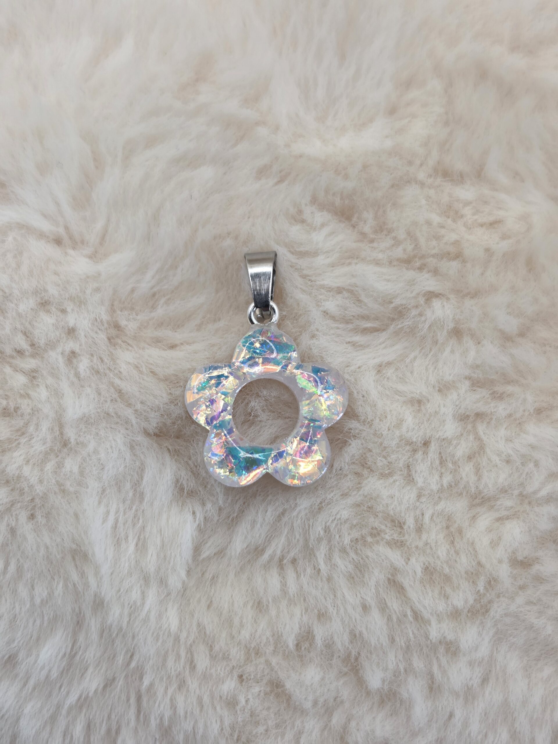 🌸 Pendentif fleur irisée – Résine & chaîne en acier inoxydable – Image 4