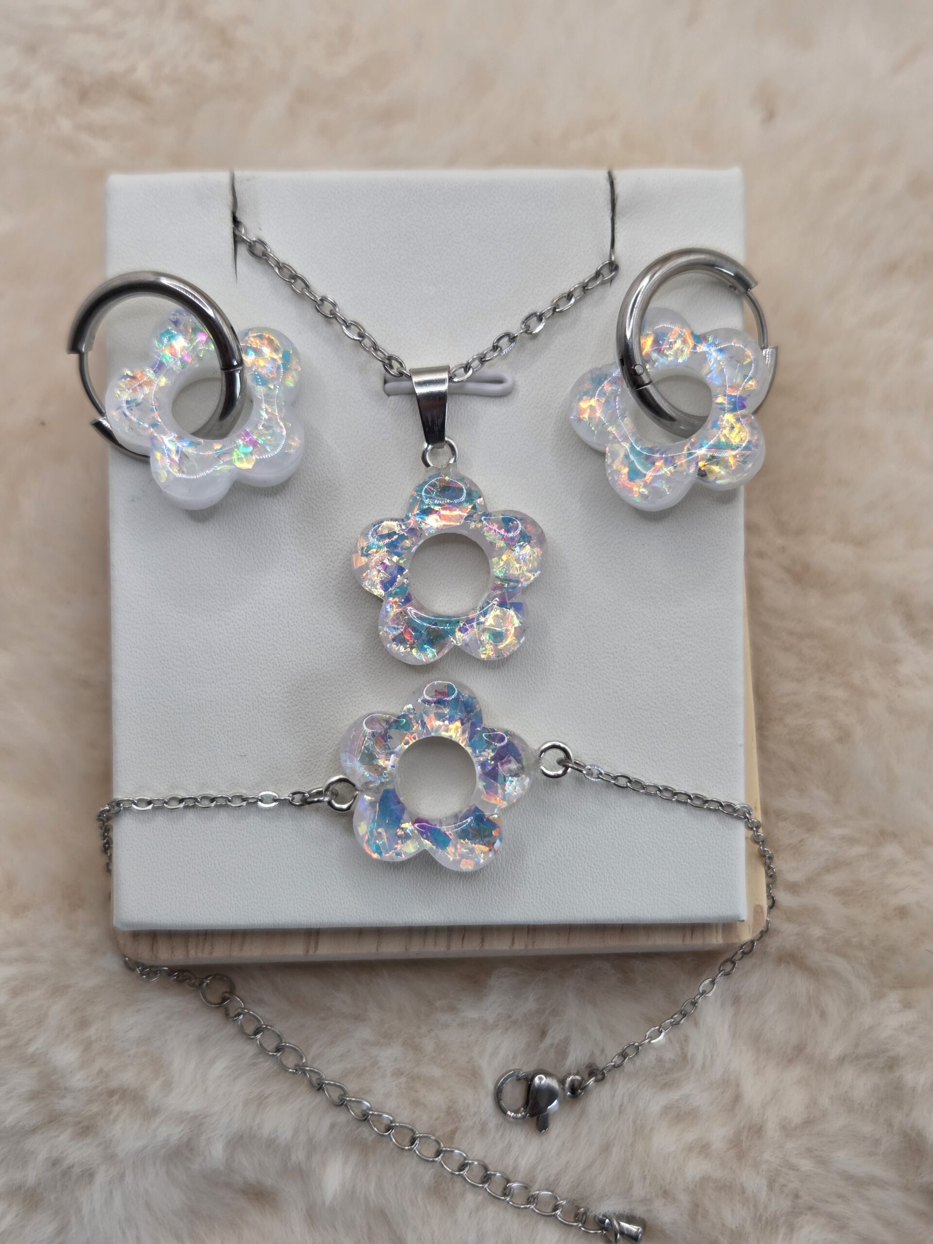 🌸 Bracelet fleur irisée – Résine & acier inoxydable – Image 3